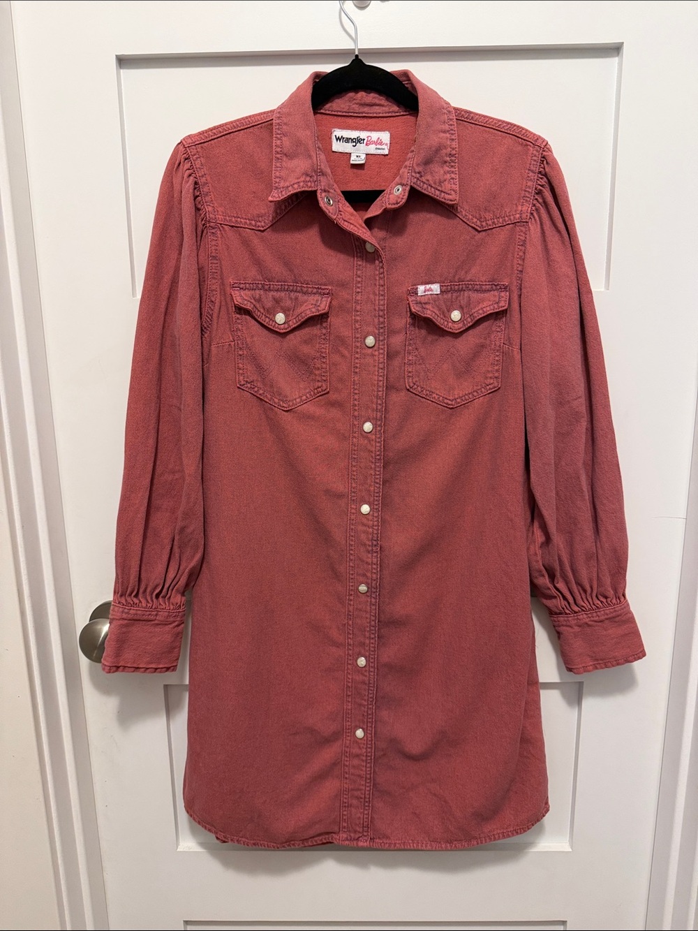 Wrangler Barbie Dusty Rose Long-Sleeve Western Shirt Dress